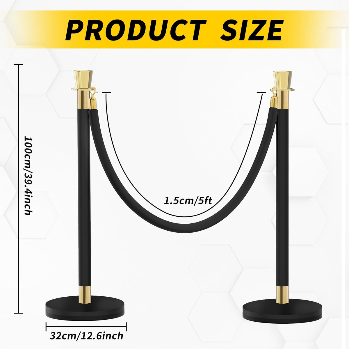 Black Stanchion, 5 ft Black Velvet Rope Red Carpet Ropes and Poles, Stainless Steel Stanchions Post Used for