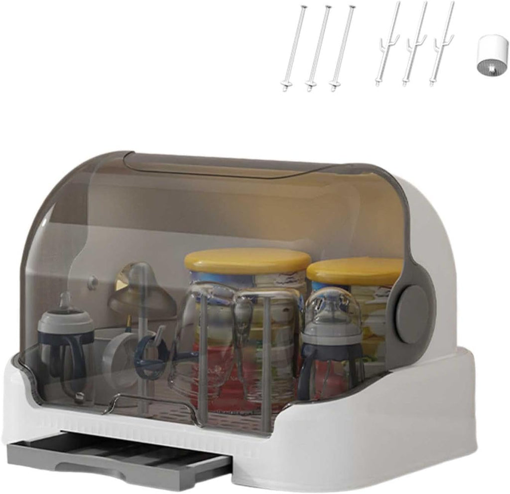 Baby Bottle Drying Rack with Lid,Baby Bottle Storage with Removable Drain,Tray Space Saving Infant Bottle Rack Dryer