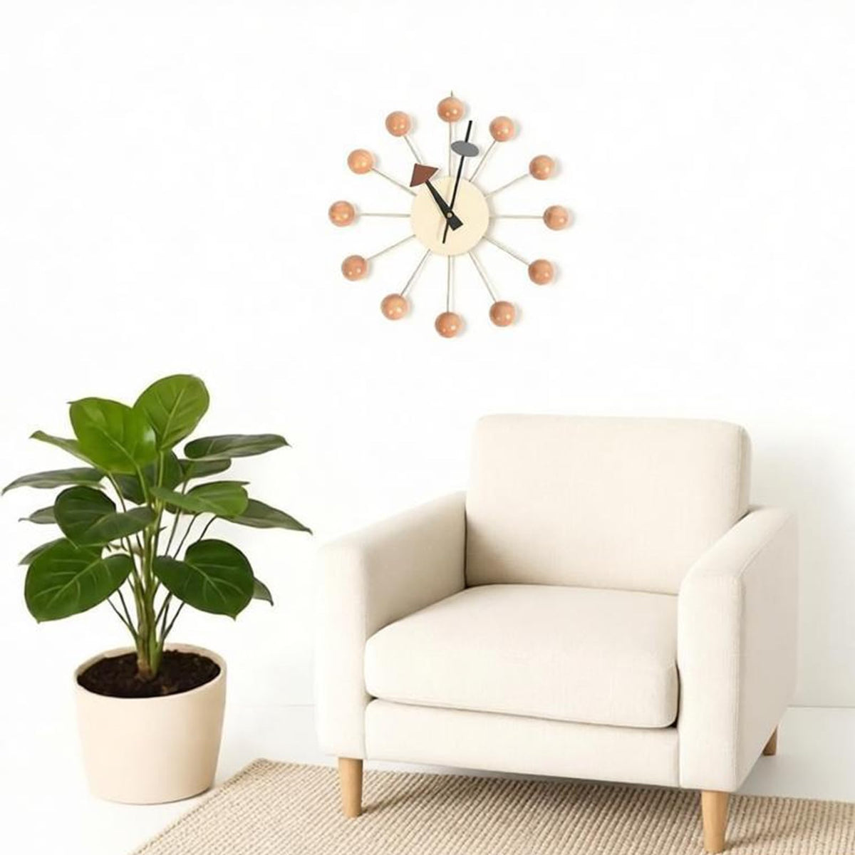 Inspired Nelson Style Modern Mid Century Retro Design Wood Wall Ball Clock Natural
