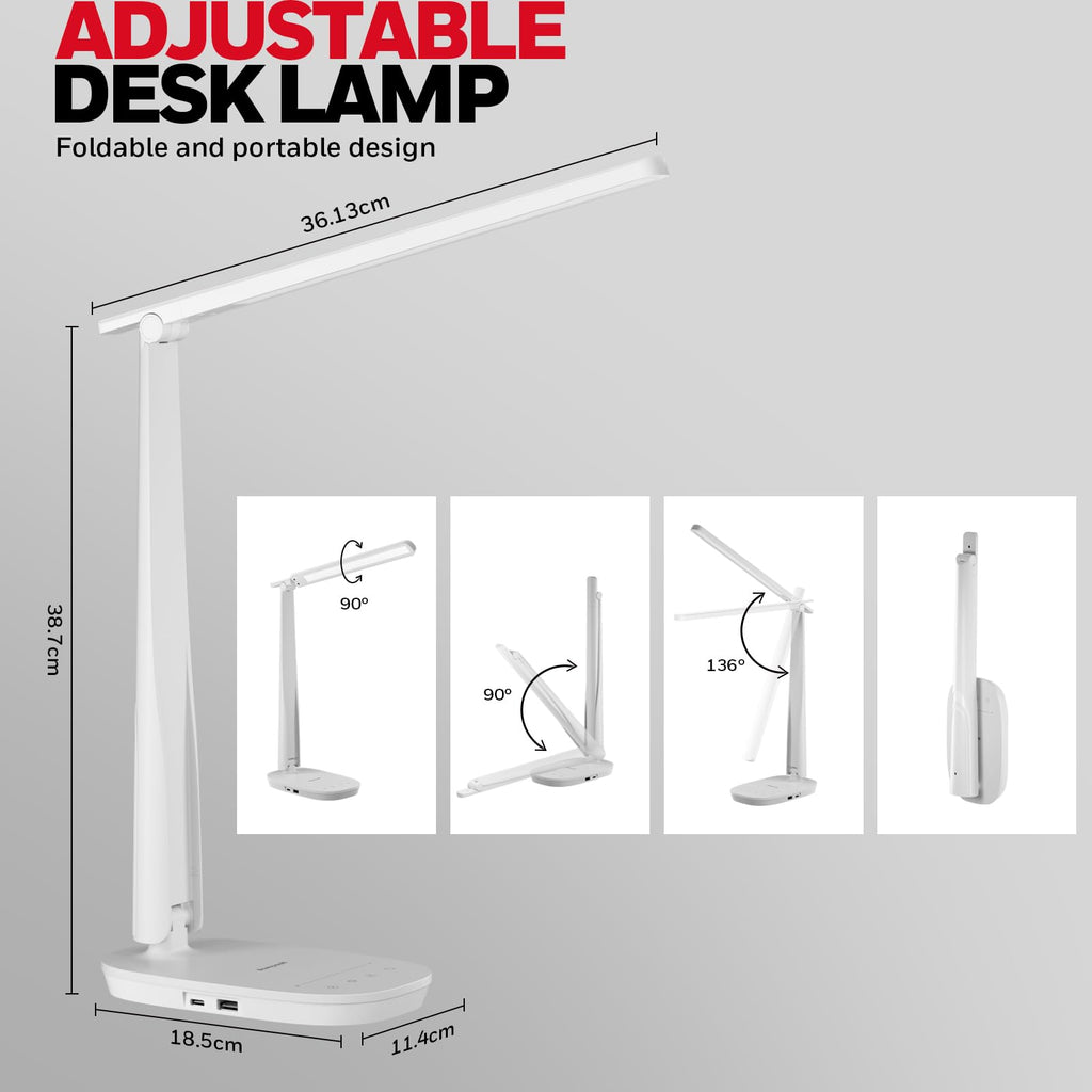 LED Desk Lamp, Eye-Caring Full Spectrum, USB Charging