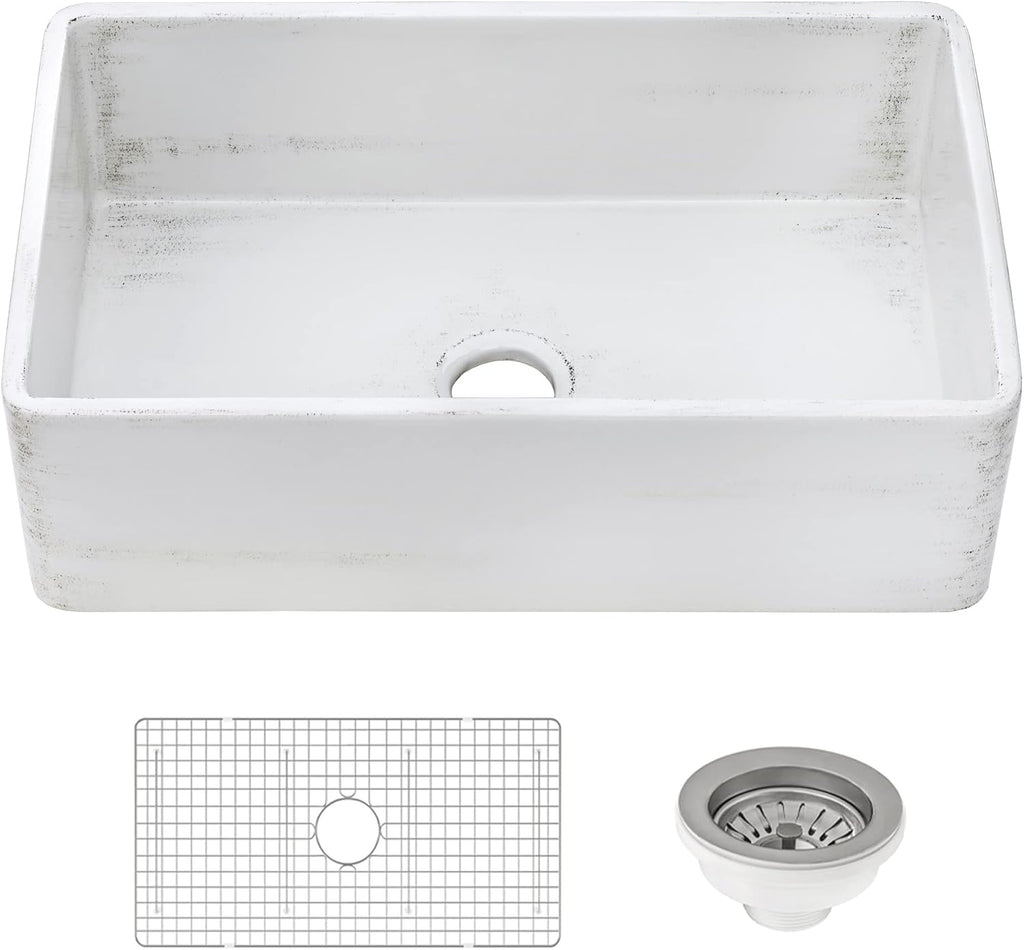 33 x 20 inch Fireclay Reversible Farmhouse Apron-Front Kitchen Sink Specialty Finish - Distressed White - RVL2300SW