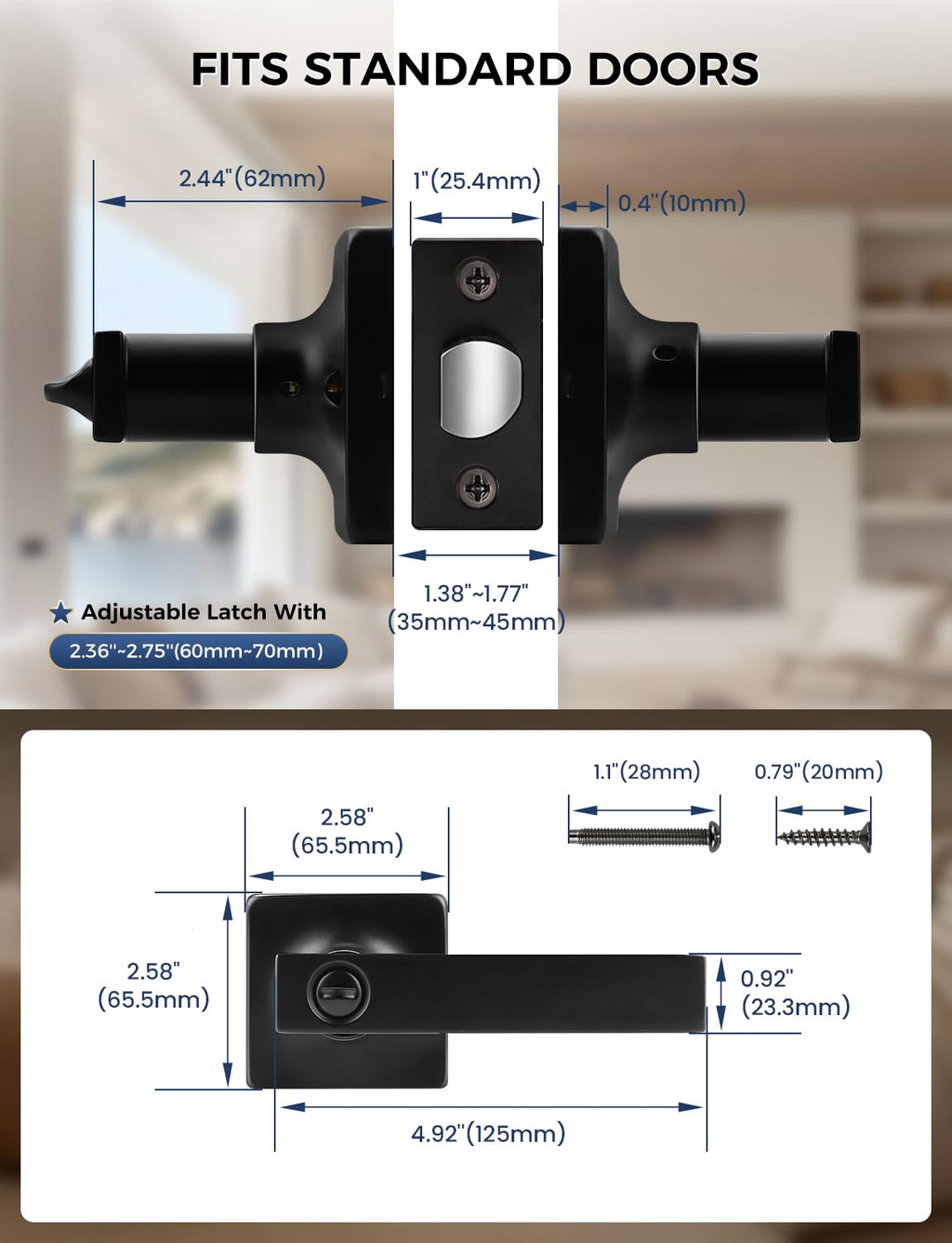 2 Pack Interior Door Handles,Black Modern Door Handle,Door Lock Privacy Lock