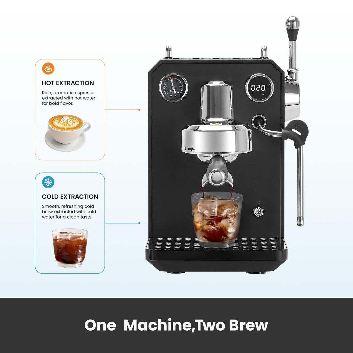 Espresso Machine, Cold & Hot Brew Espresso Maker with Dual PID Temperature Control, Dual Display, 15 Bar Pump
