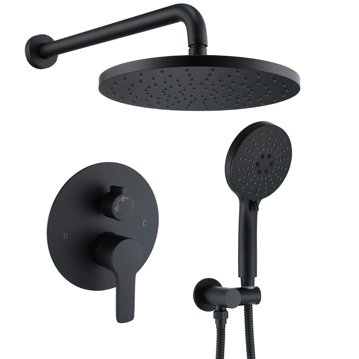 Matte Black Shower Head with Handheld,Rain Shower System Faucet Set