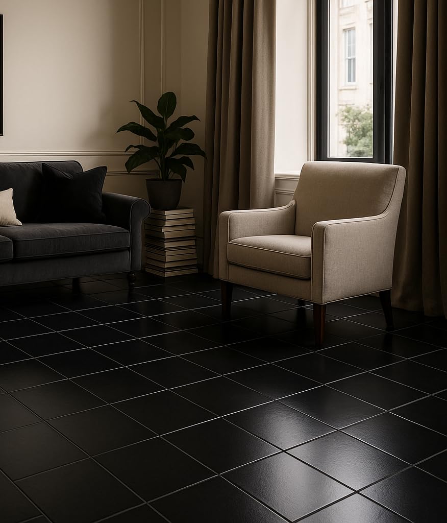 12x12 Black Glazed Porcelain Floor & Wall Tile, Exact Size 11-7/8 in., Shower, Kitchen Backsplash, Entryway (1 Piece