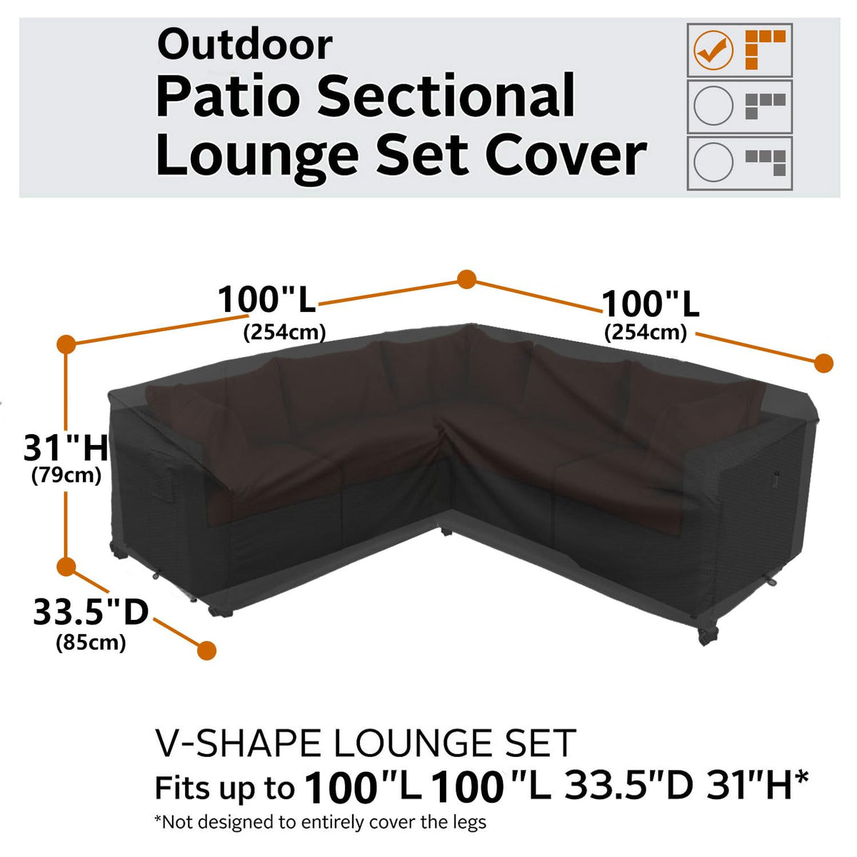 Upgraded Patio Furniture Covers, Waterproof Outdoor Sectional Cover, 600D PU Outdoor Furniture Sofa Covers 100" x