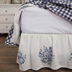 Lydia Blue King Size Bed Skirt 80" L x 78" W, 16" Drop, Split Corners, Vintage Farmhouse, Floral Dust Ruffle