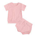 Infant Boys Girls Summer Outfits Toddler Baby Ribbed knitted Short Sleeve Top + Shorts 2PCS Cotton Clothes Set