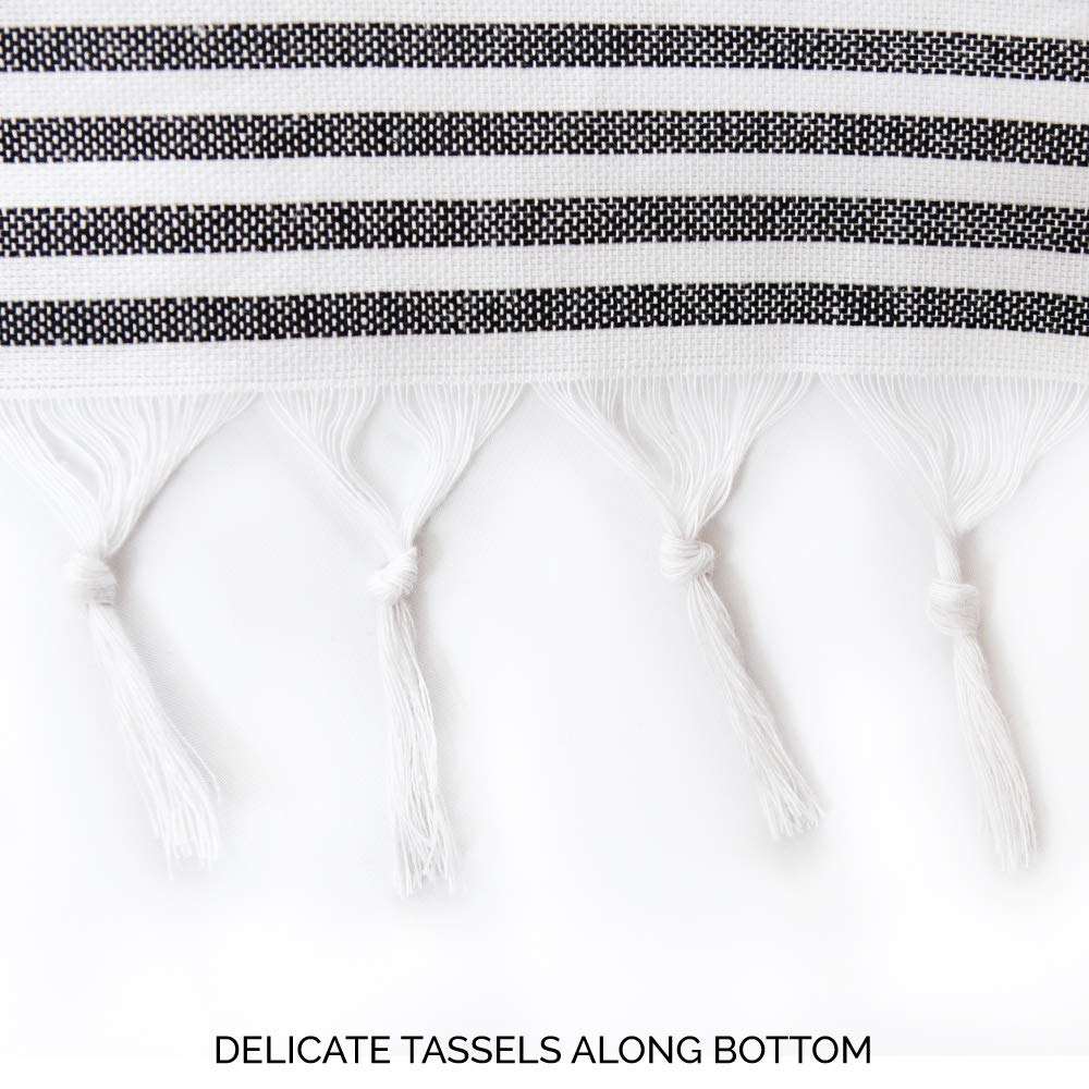 Modern Farmhouse Tassel 100% Cotton Striped Fabric with Tassels Décor (Black, 72"x72")