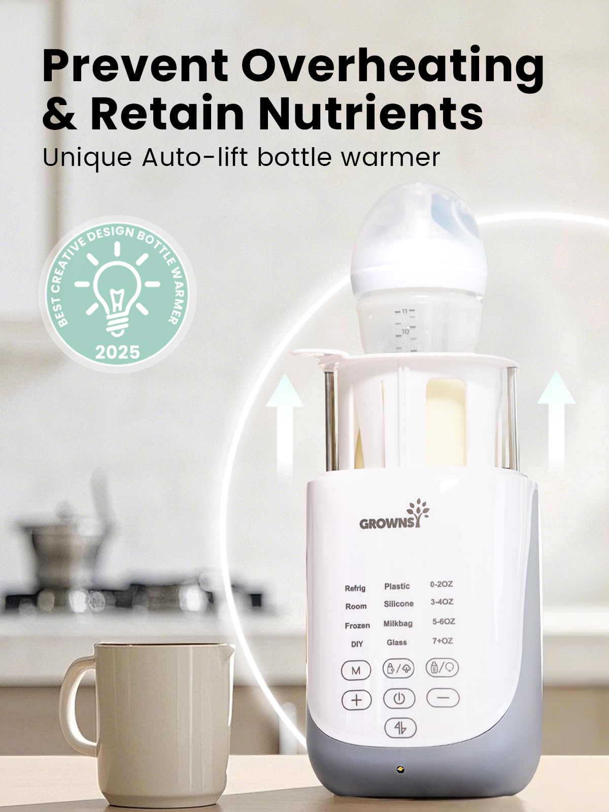 Auto-Lift Nutri Bottle Warmer for Breastmilk & Formula, Gray