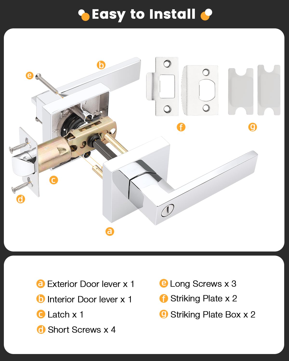 Polished Chrome Bed/Bath Levers Square Privacy Locks 5 Pack