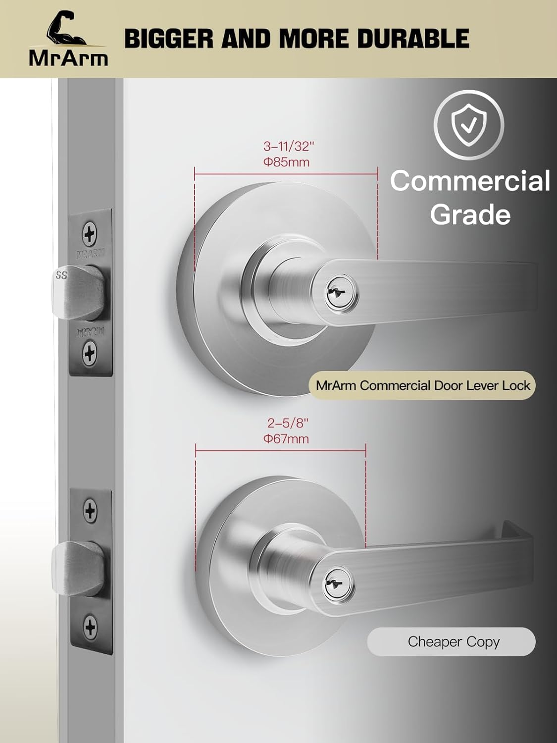 Commercial Door Lever Lock, Heavy-Duty Locking Door Handle, Designer Door Handles, Cylindrical Lever Lock, Non-Handed