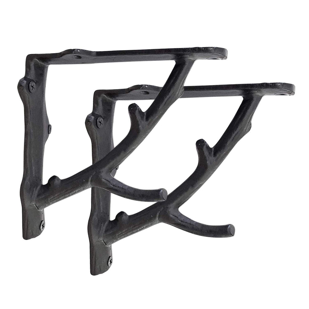 Decorative Shelf Brackets, 2 Pack of 7 x 2 x 7.3 inch, Black Cast Iron Rustic Shelf Brackets - Metal Shelf Brackets