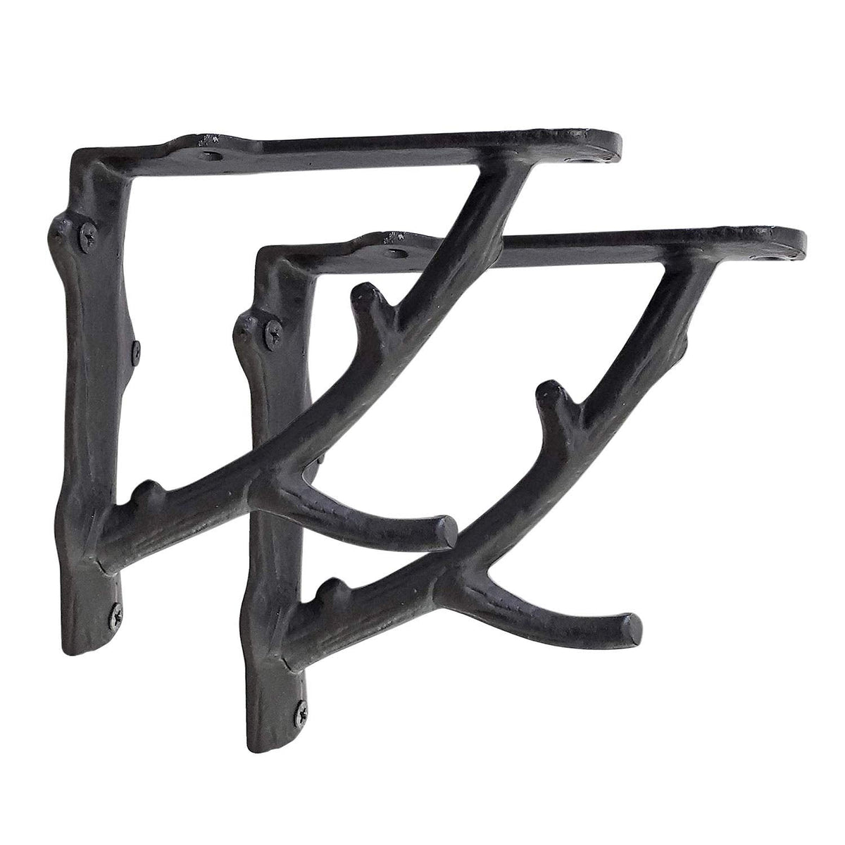 Decorative Shelf Brackets, 2 Pack of 7 x 2 x 7.3 inch, Black Cast Iron Rustic Shelf Brackets - Metal Shelf Brackets