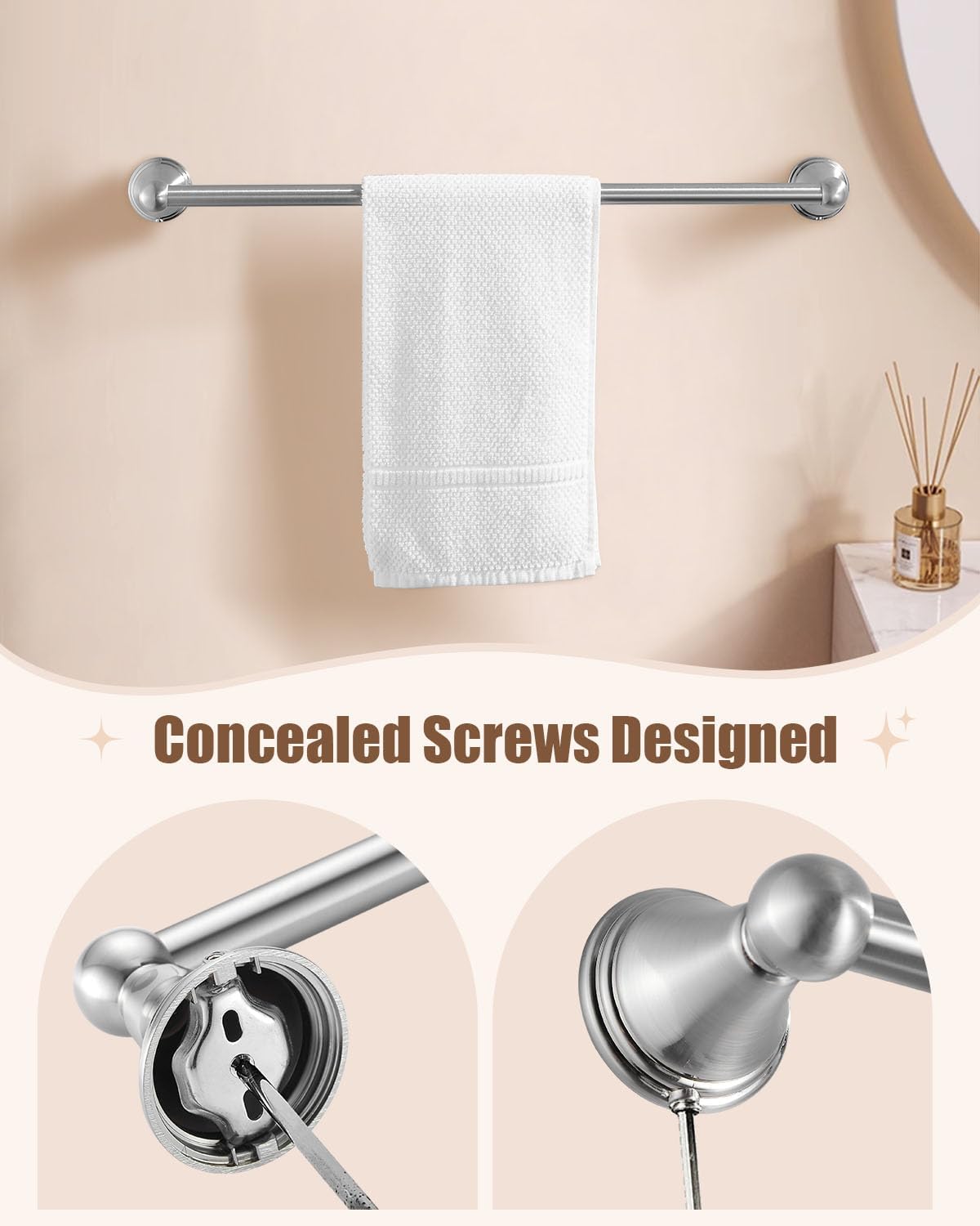 Nickel Bathroom Hardware Set, 5-Piece Bath Accessories Set Wall Mount Includes 20 in Towel Bar, 16 in Towel Bar
