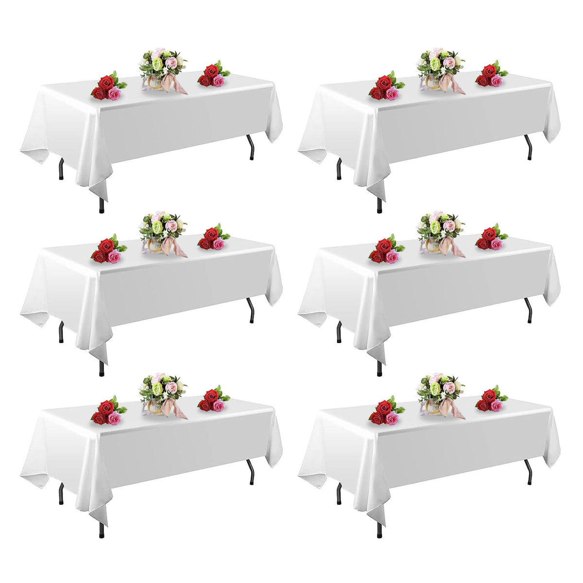 6 Pack White Table Cloth Rectangle Table 60 x 102 Inch Tablecloths for 6 Foot Rectangle Tables. Stain and Winkle
