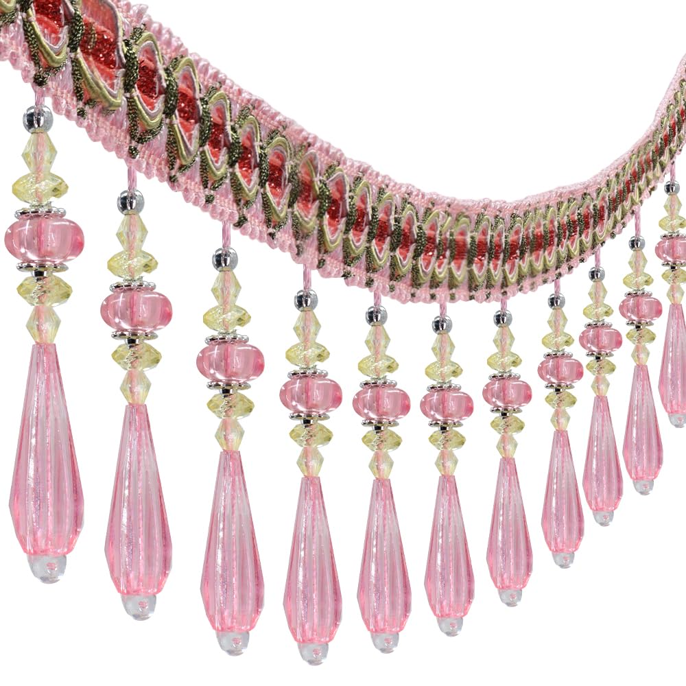 Teardrop Beaded Fringe Trim Decorative Crystal Tassel Border for Curtains, Tablecloths, Lampshades, Multi-Color - 3Yard