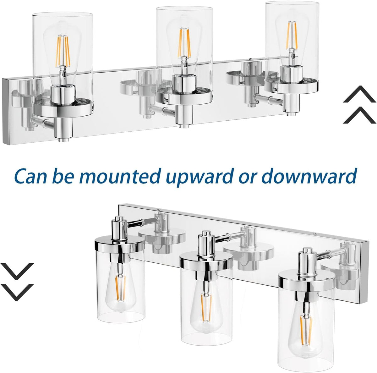 Chrome Vanity Light 3 Light Farmhouse Bathroom Lights Fixtures Over Mirror with Clear Glass Shade(Exclude Bulb)