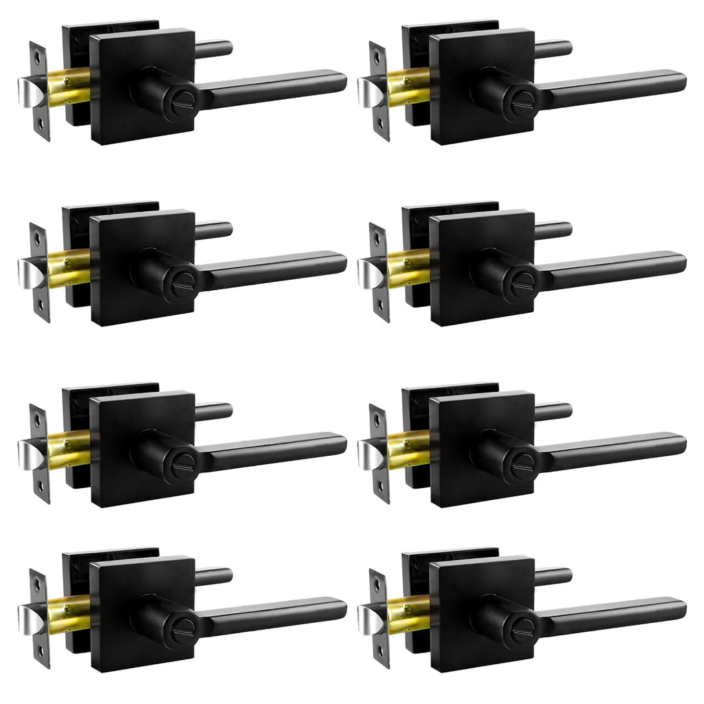 Matte Black Privacy Door Levers, 8 Pack Interior Reversible Locks