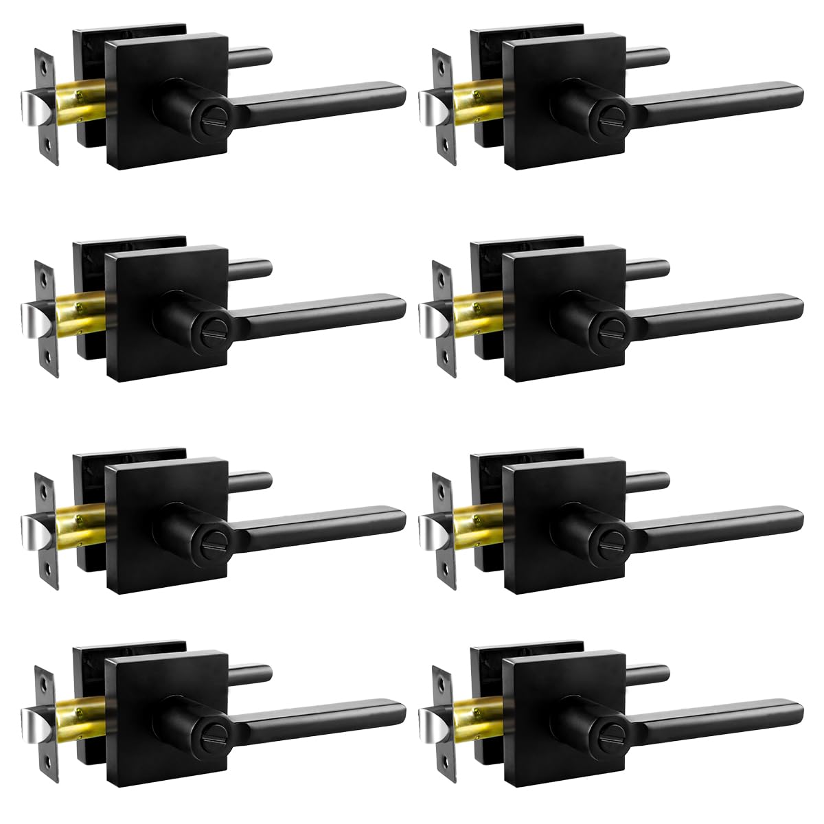 Matte Black Privacy Door Levers, 8 Pack Interior Reversible Locks