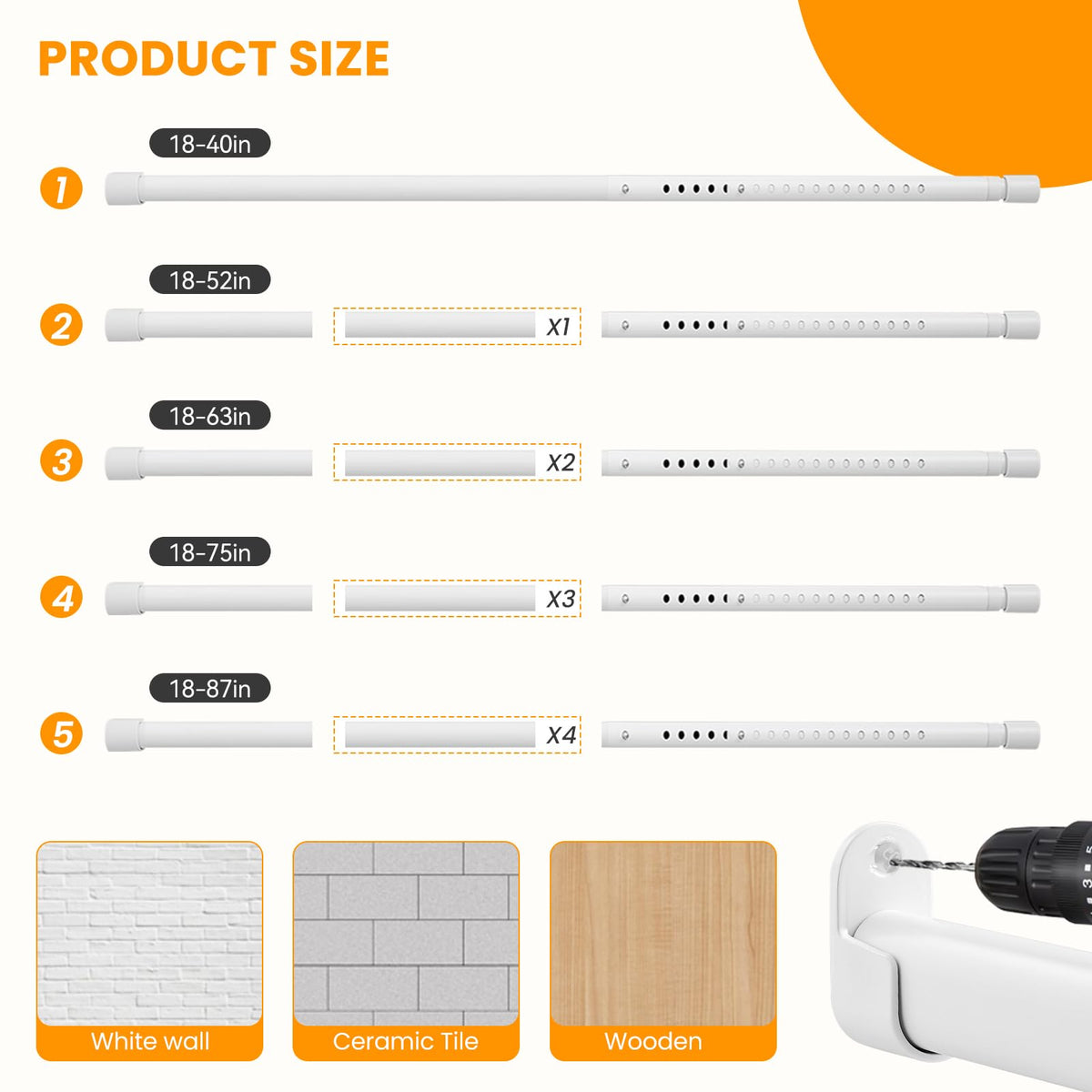 Oval Closet Rod for Hanging Clothes Adjustable Closet Rods 18 to 75 Inch Heavy Duty White Poles Bar Closet Rod