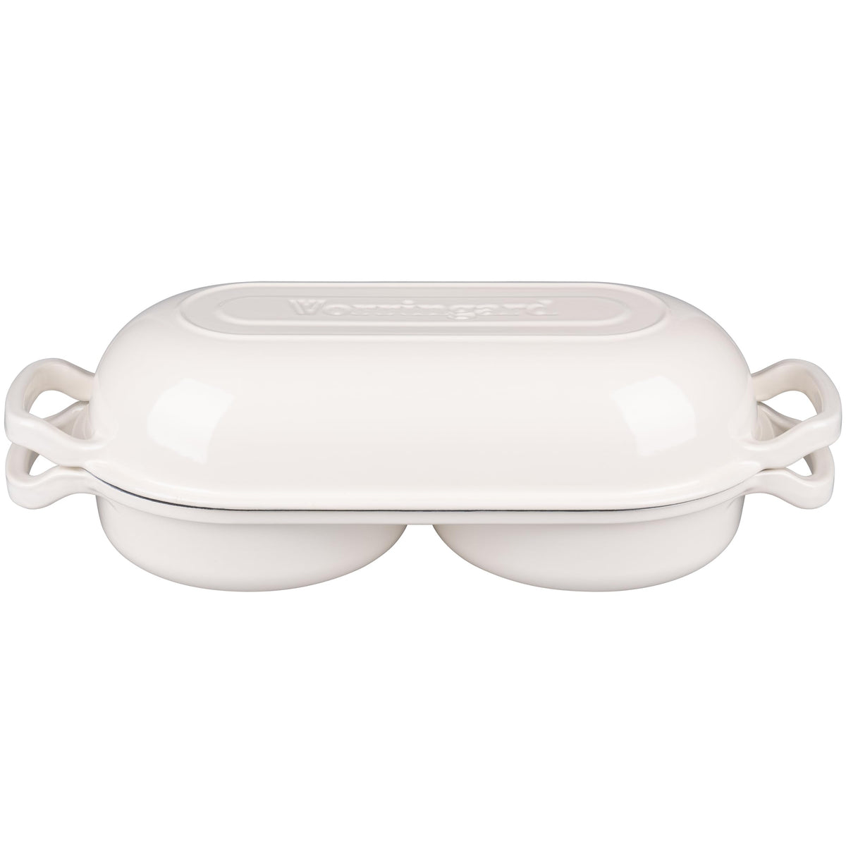 Enameled Cast Iron Double Dutch Oven with Lid, Dual Round Loaf Pan, Bread pan made Sourdough Bread Baking, White