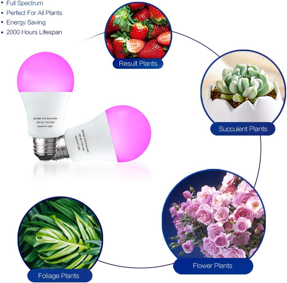 6 Pack LED Indoor Plant Grow Light Bulb A19 Bulb, Full Spectrum Plant Light Bulb, 9W E26 Grow Bulb Replace up to