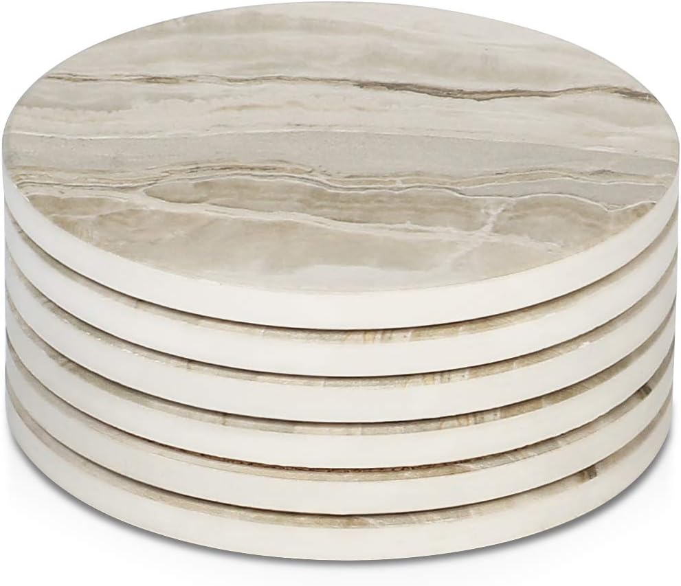 Coasters, Absorbent Drink Coasters, Marble Style Ceramic Stone Coaster for Drink Tabletop Protection, Modern - Set of 6