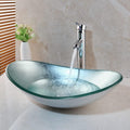 Bathroom vessel sink, Artistic Tempered Glass Oval Vessel Sink Above Counter with Chrome Faucet and Pop-up Drain Combo