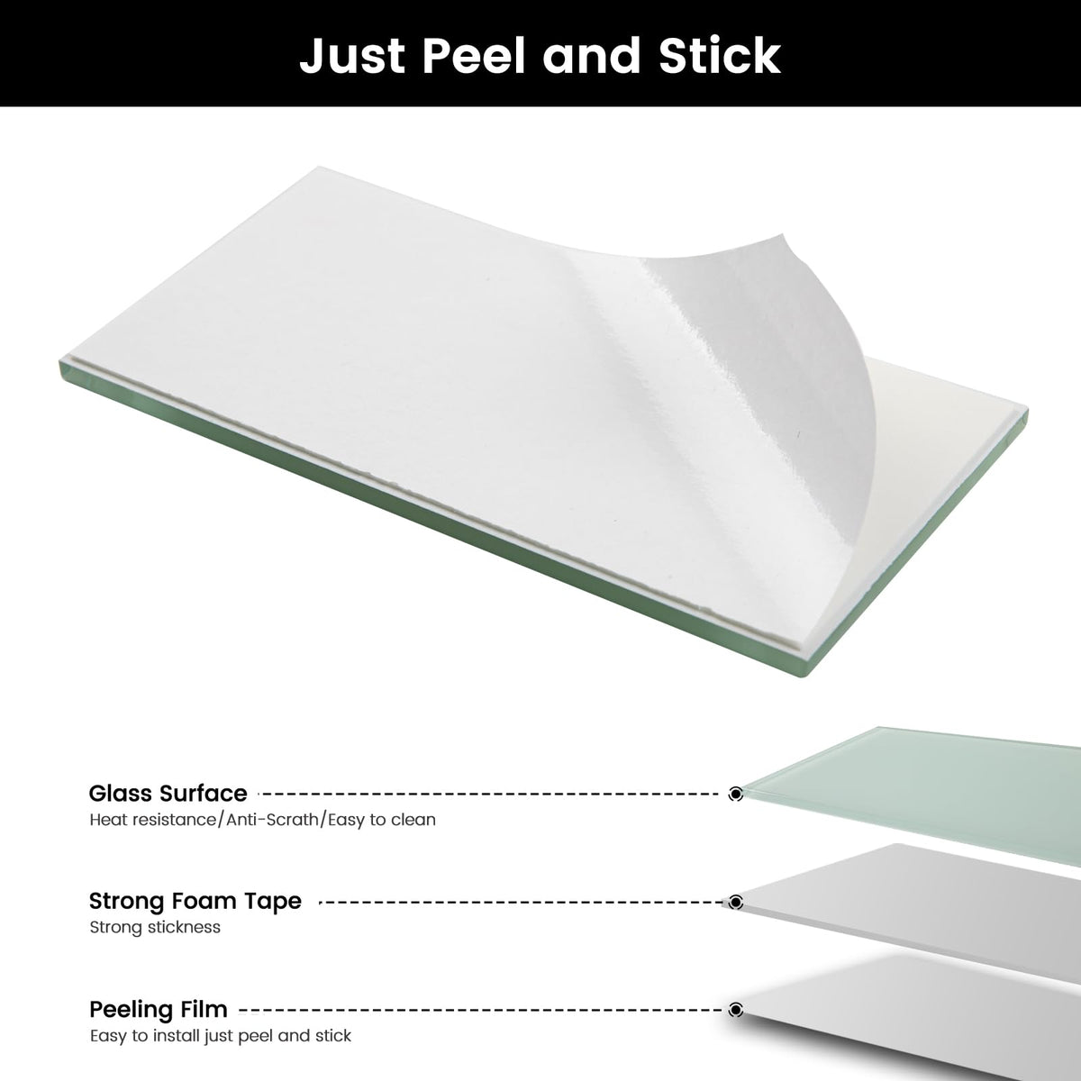 Peel and Stick Glass Subway Tiles 3 x 6 Inch Glass Tiles for Backsplash, Kitchen Bathroom Backsplash Wall, Light