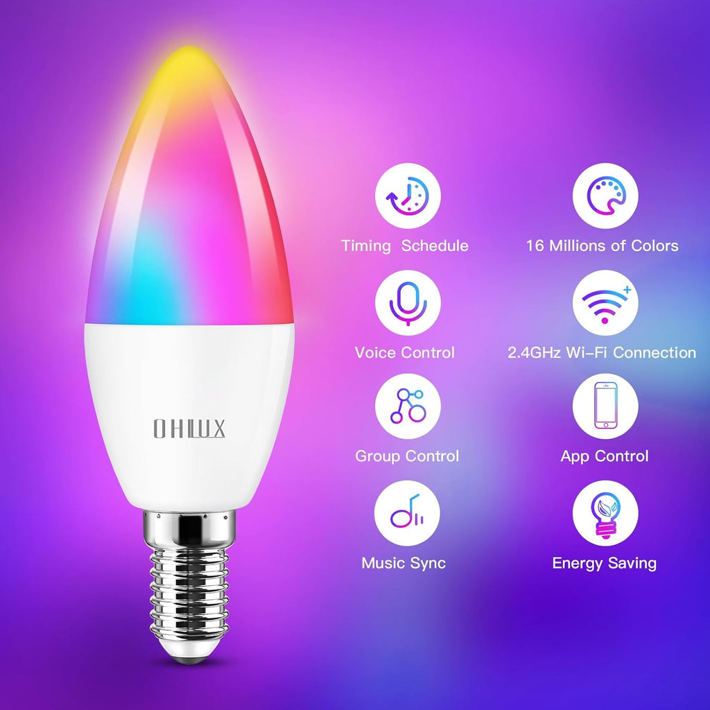 Smart Candelabra LED Light Bulbs, 3.5W E12 Base, Compatible with Alexa Google Assistant, Color Changing Bulbs with 16