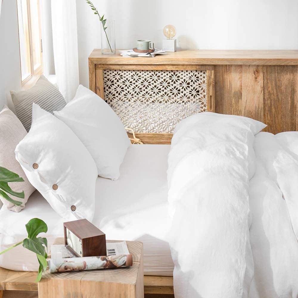 100% Washed Linen Duvet Cover, 3 Pieces Natural Flax French Country Bedding Set, Breathable Farmhouse Comforter Cover