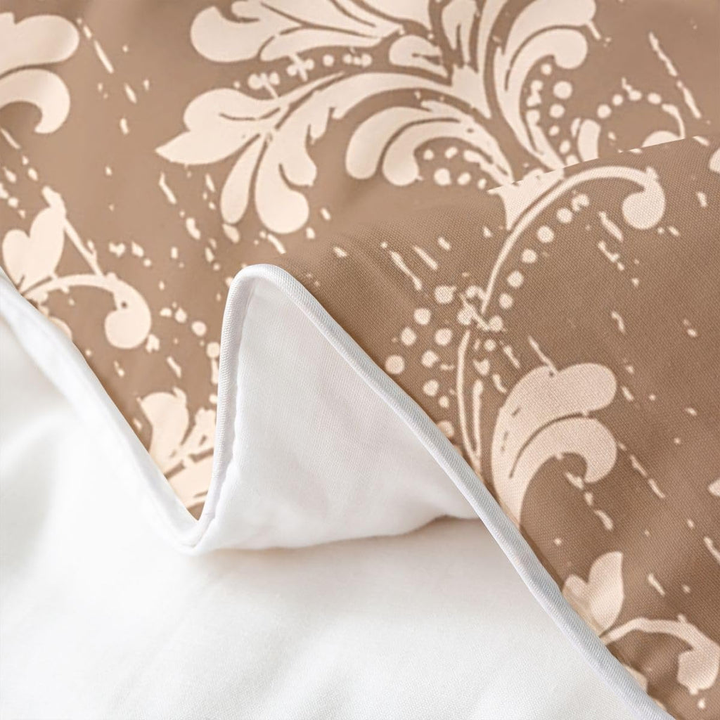Damask 100% Cotton Comforter Cover Dark Brown Bedding Set Victorian Wood Grain Duvet Cover Antique Baroque