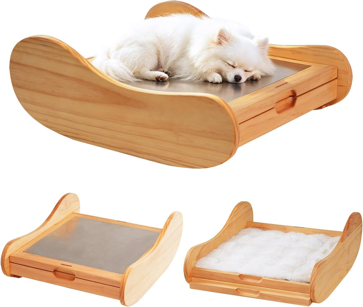 Elevated 3-in-1 Wood Dog Bed for Cats and Dogs Up to 33 lbs, All-Season