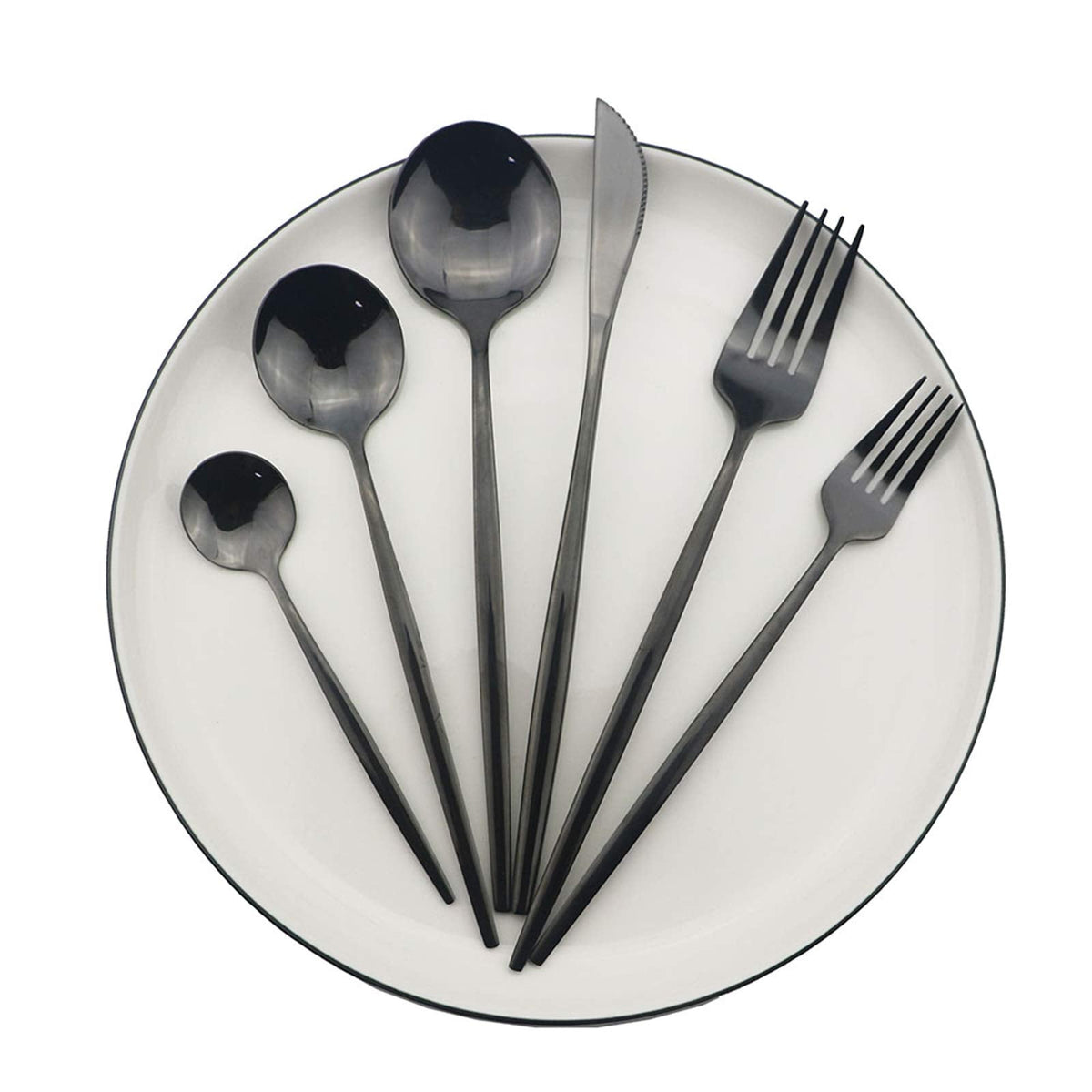 Silverware Set, Mirror Polished Black Flatware Cutlery Set Service for 4, Shiny Finish 24 Pieces Stainless Steel