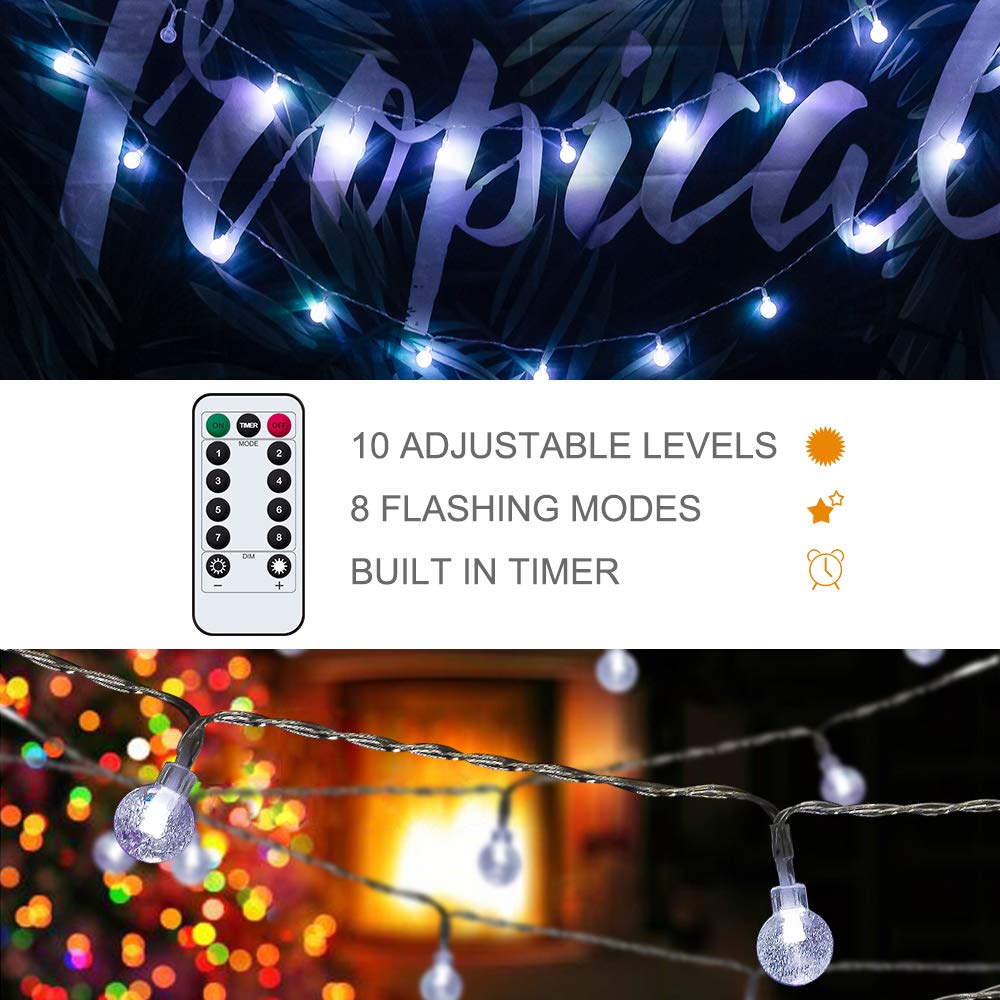 Cool White Globe String Lights Fairy Light 26ft 60LED & Remote
