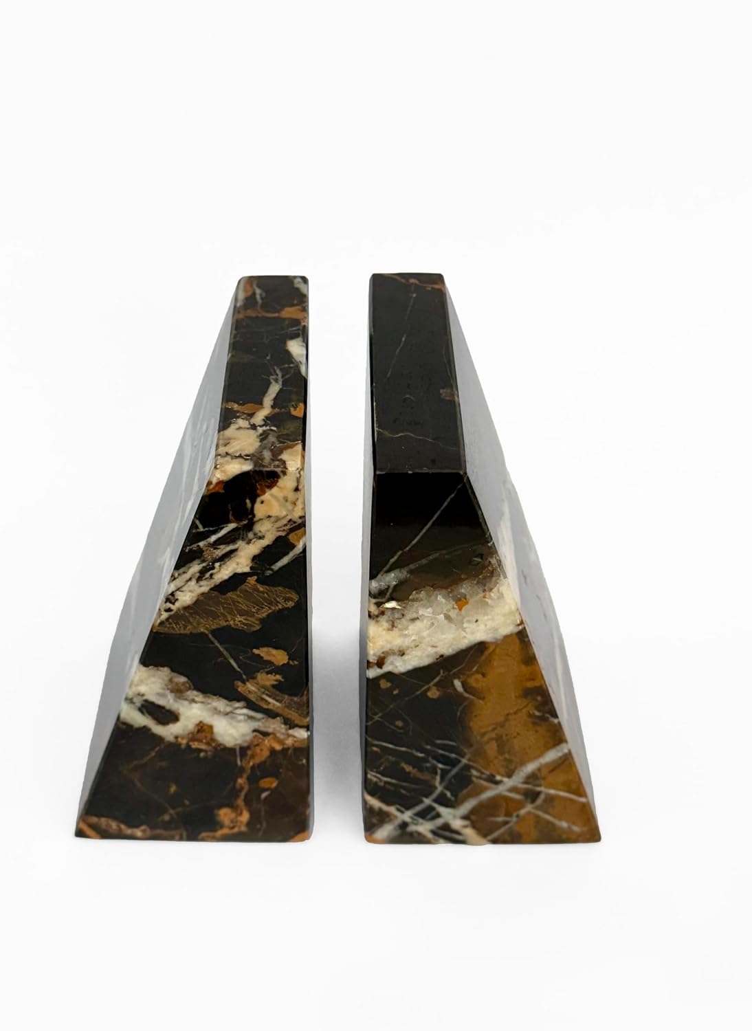 Premium Polished Natural Marble bookends for use as Bookshelf Decor, Home, Office or Kitchen Shelves. Heavy