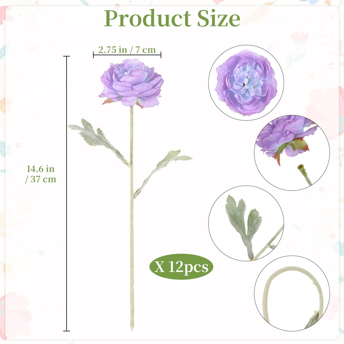 Peonies Artificial Flowers 12Pcs Realistic Purple Silk Ranunculus Flowers 14.6" Fake Peonies Decoration Wedding