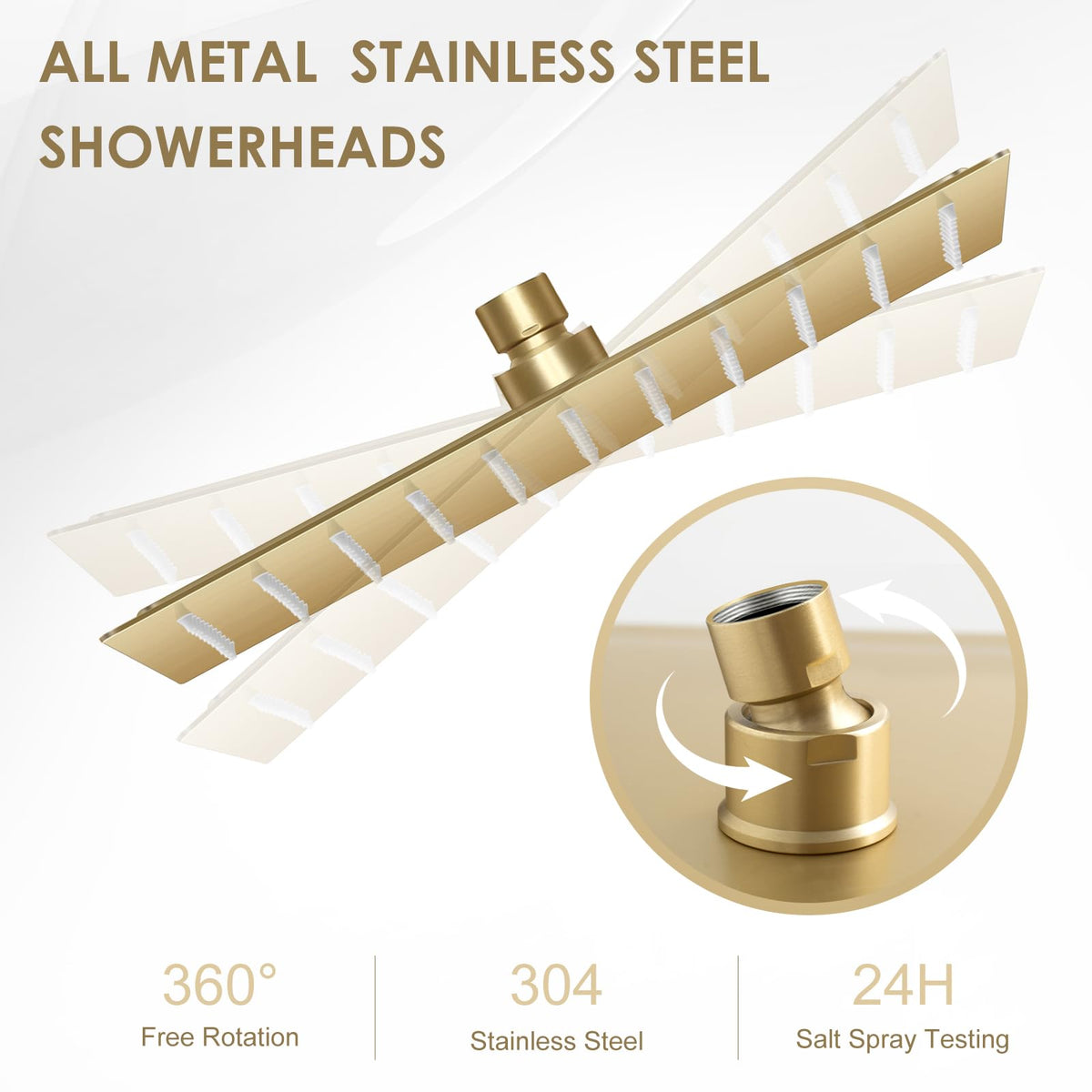 10 Inch Gold Rain Shower Head - All Metal Stainless Steel 304, Ultra Thin Design, Modern Bathroom Square Rainfall