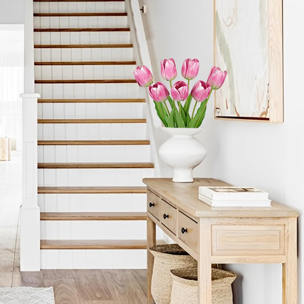 Artificial Tulips - 24" Long Stem Faux Tulips, 7PCS Real Touch Fake Pink Tulip for Vase, Farmhouse, Kitchen, Spring &