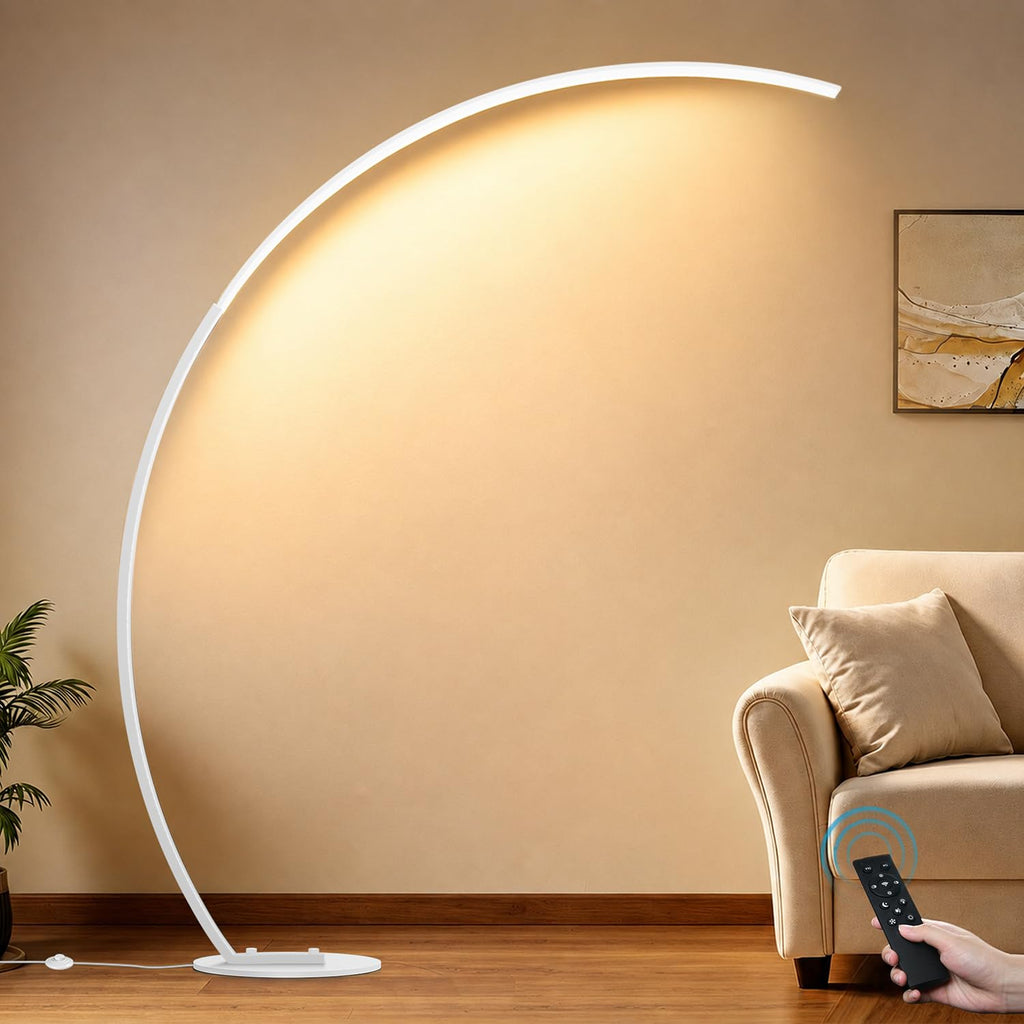 Ultra-Wide Coverage LED Lamps with 3 Color Temperatures, White Dimmable Arc Floor Lamps, Modern Standing Tall