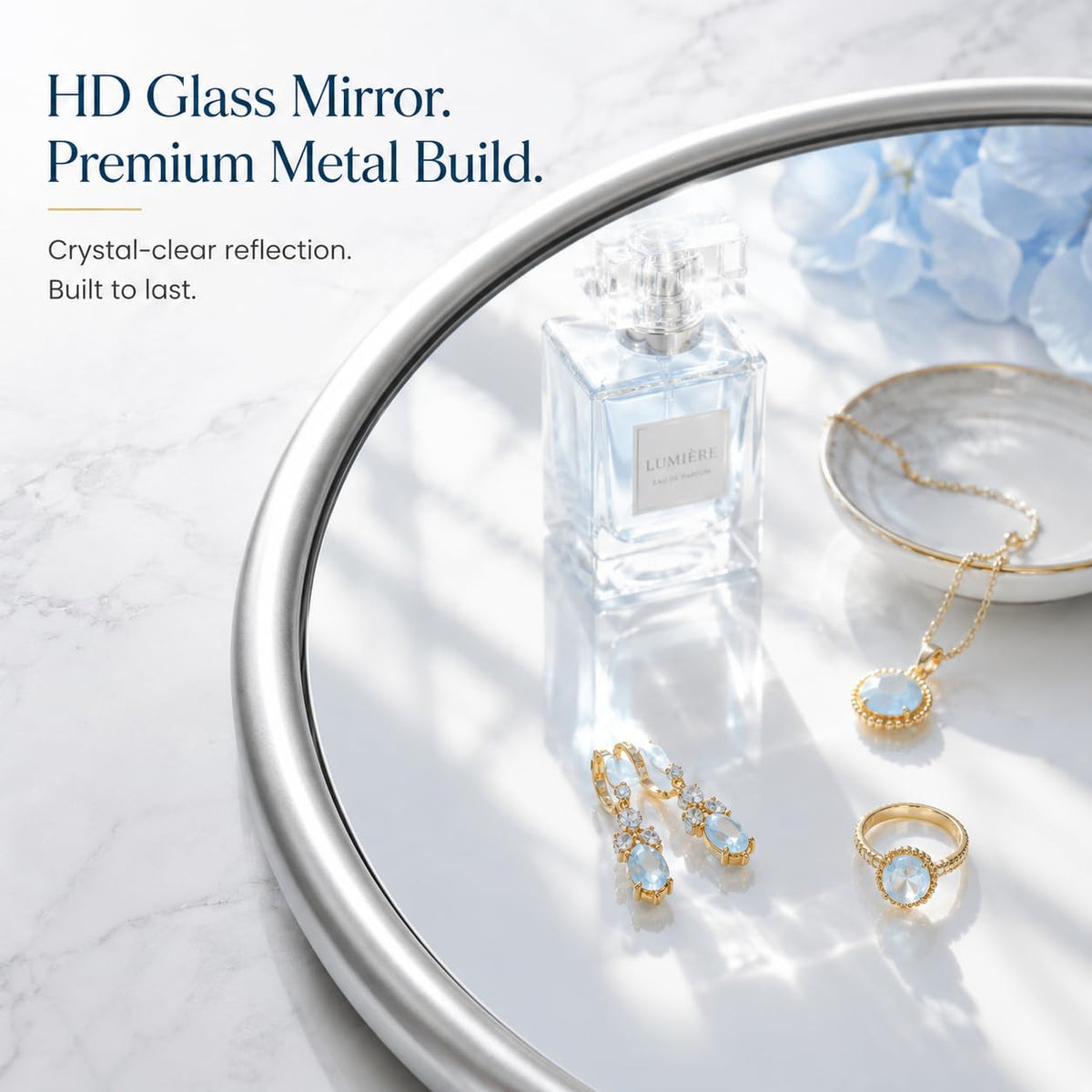 12 Inch Round Glass Mirror Set of 2, Silver Metal Framed Decorative Mirror for Wall, Non-Distortion Small Rounded