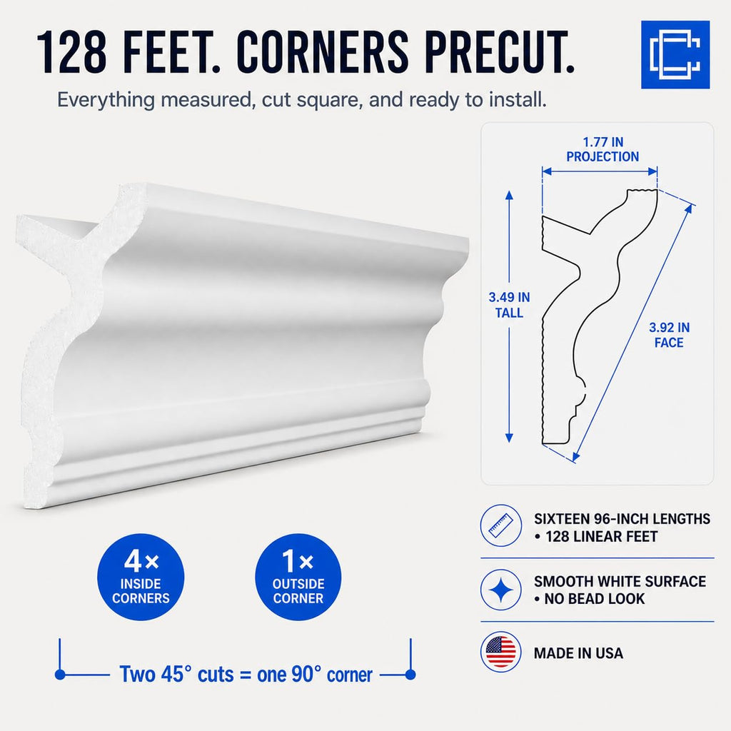 Engel 128 Ft Foam Crown Molding Kit with LED Channel, 3.5"