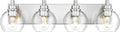 4-Light Brushed Nickel Bathroom Vanity Light, Clear Glass Globes | 26" modern bathroom light fixtures over mirror