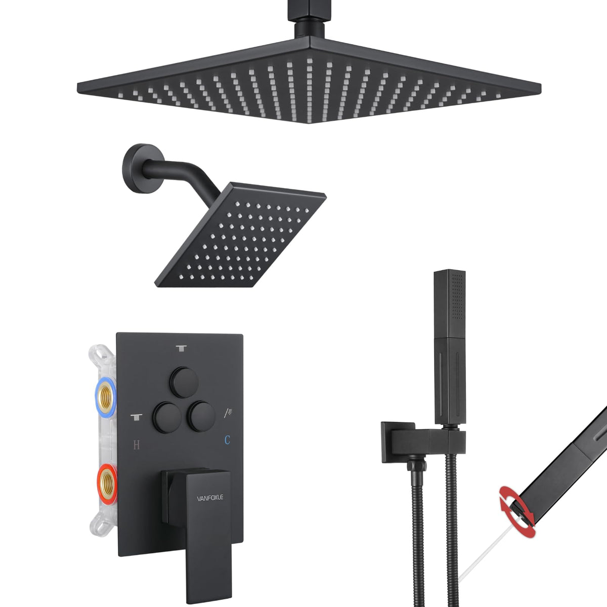 Shower System, Matte Black Shower Head Handheld, Shower Faucet Set
