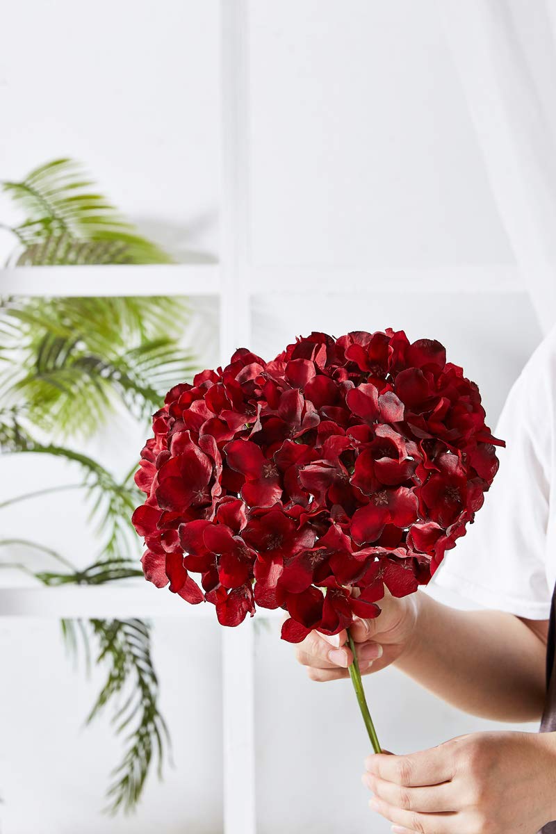Hydrangea Silk Flowers Heads with 10 Stems Burgundy Artificial Hydrangea Flower Head for Wedding Centerpieces