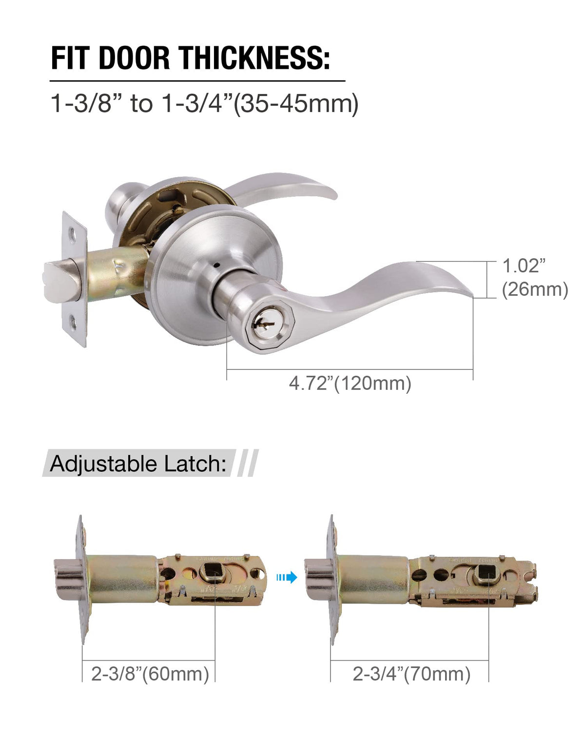 2 Pack Door Levers Interior Keyed Difference Entry Front/Bedroom Door Handles for Left and Right Opened Door with