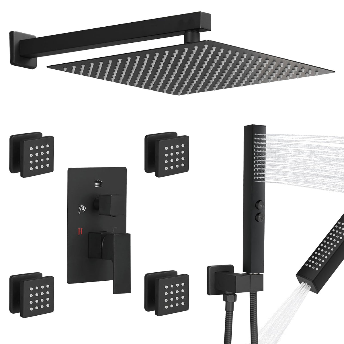 Rainfall Shower System with 4 Full Body Jet 4 Mode Shower Faucet Set