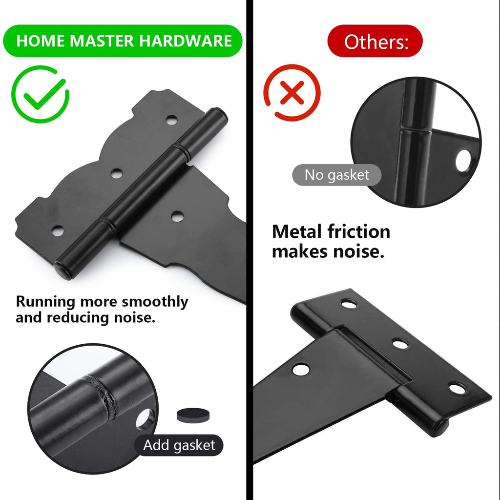 8" Heavy Duty Gate Hinges, 6 Pack Black T Strap Hinges