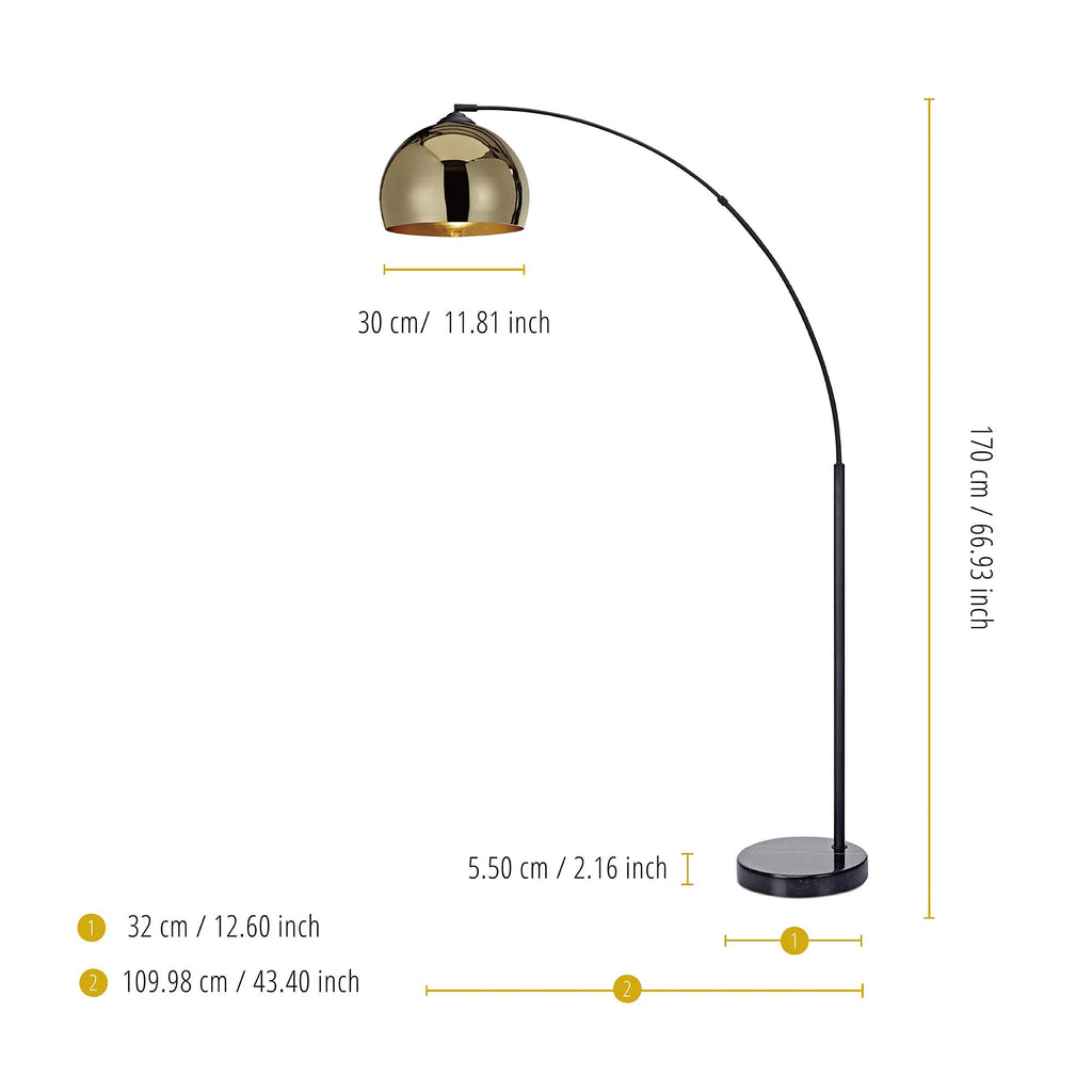 Inspired Arco Style Arquer 66.93" Arc Floor Lamp s, Home Offices, Dining Rooms, Bedrooms with Faux Black Marble Base and Gold Bell